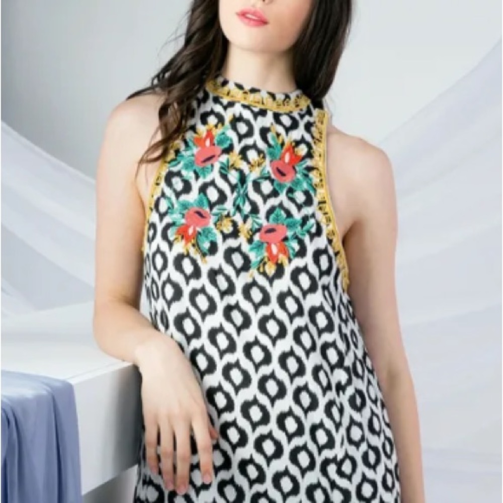 Embroidered Dress with Back Ruffle